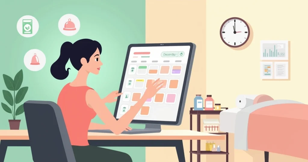 Profissional de estética organizando agenda de depilação digital com lembretes automáticos e controle financeiro