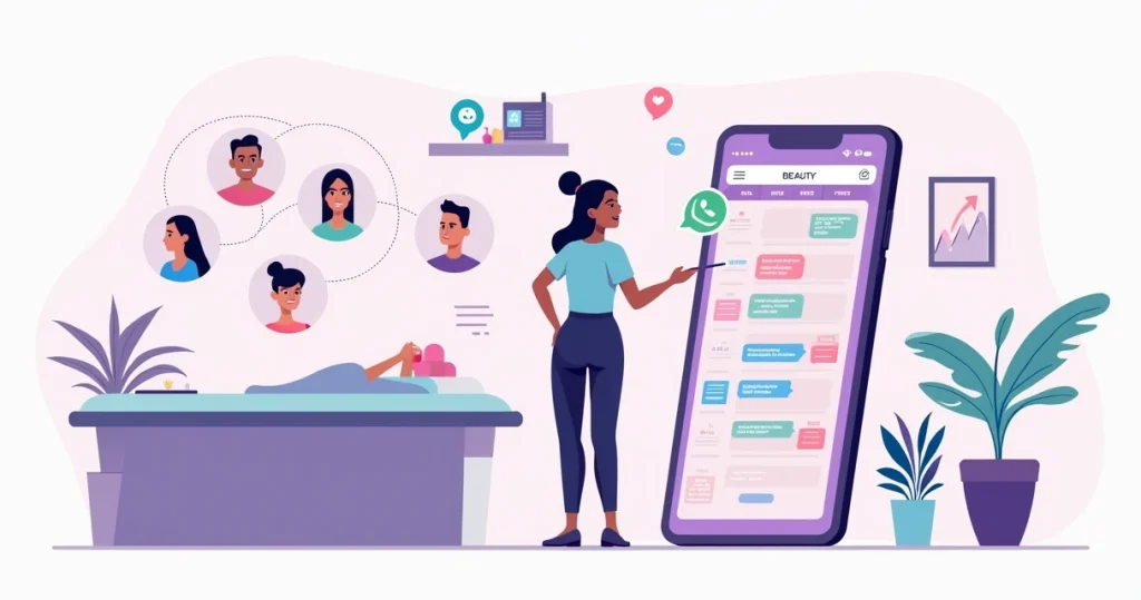 Profissional de beleza usando aplicativo para organizar agenda cheia de clientes