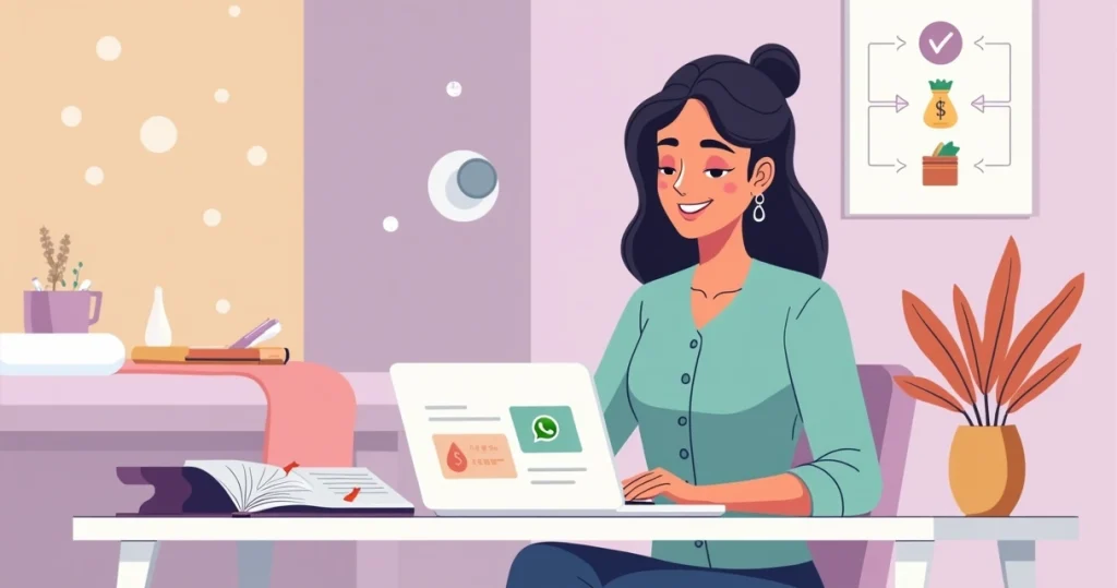 Depiladora sorridente usando sistema simples no computador com apoio visual