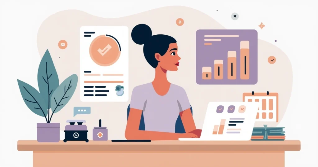 Depiladora organizando finanças com agenda, laptop e dinheiro em mesa de trabalho