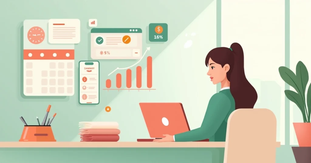 Profissional de depilação organizando agenda e finanças no computador