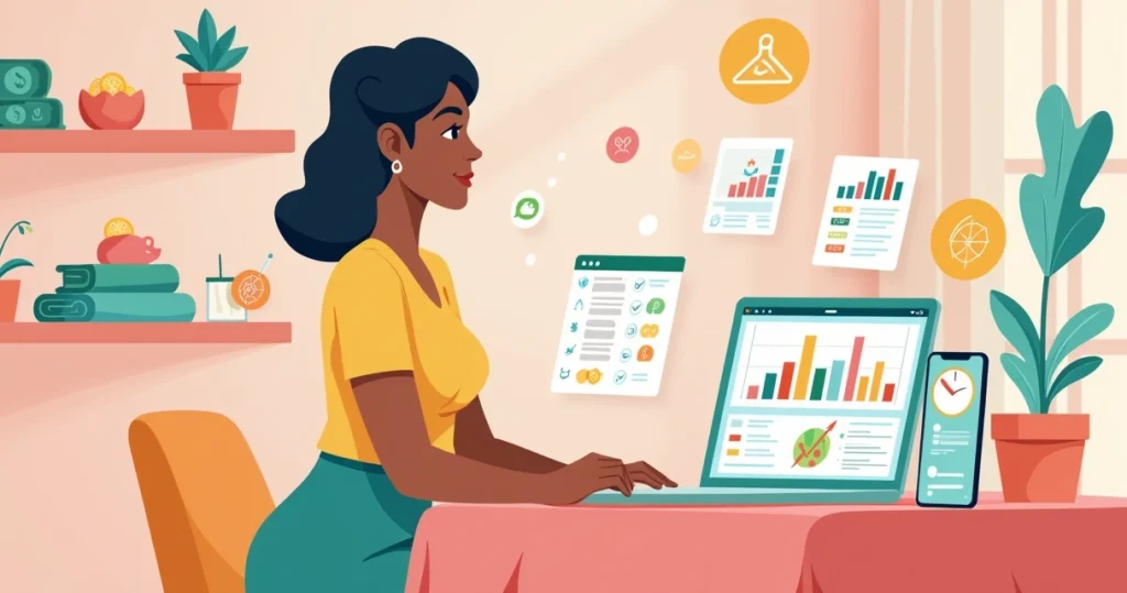 Depiladora organizando metas financeiras e pessoais em agenda digital