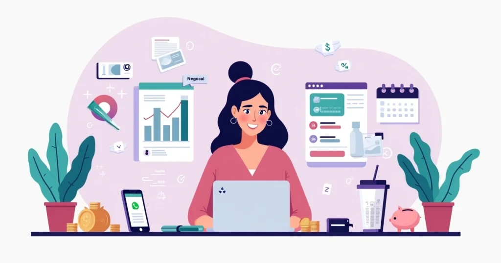 Profissional de depilação organizando finanças pessoais e do negócio em ilustração