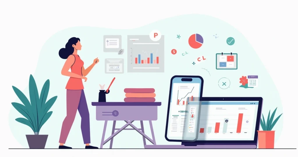 Profissional de depilação calculando preços em aplicativo financeiro