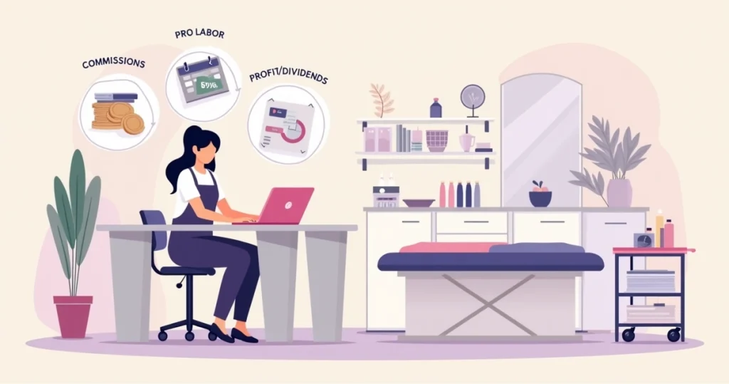 Ilustração de profissional de beleza planejando comissões pró-labore e lucros