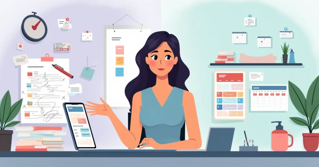 Depiladora comparando agenda de papel com aplicativo de agenda digital na tela do tablet