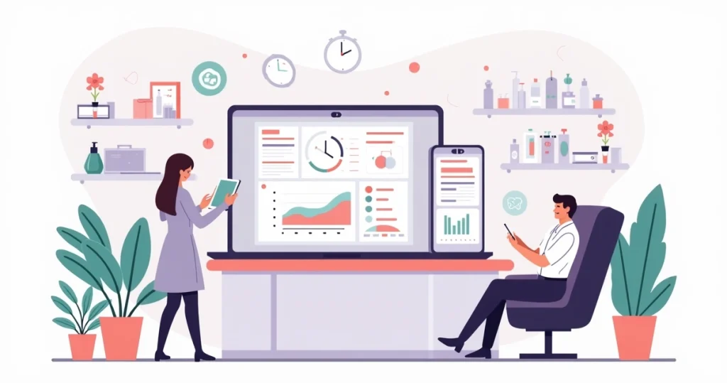 Dashboard digital de gestão integrada em clínica de estética moderna